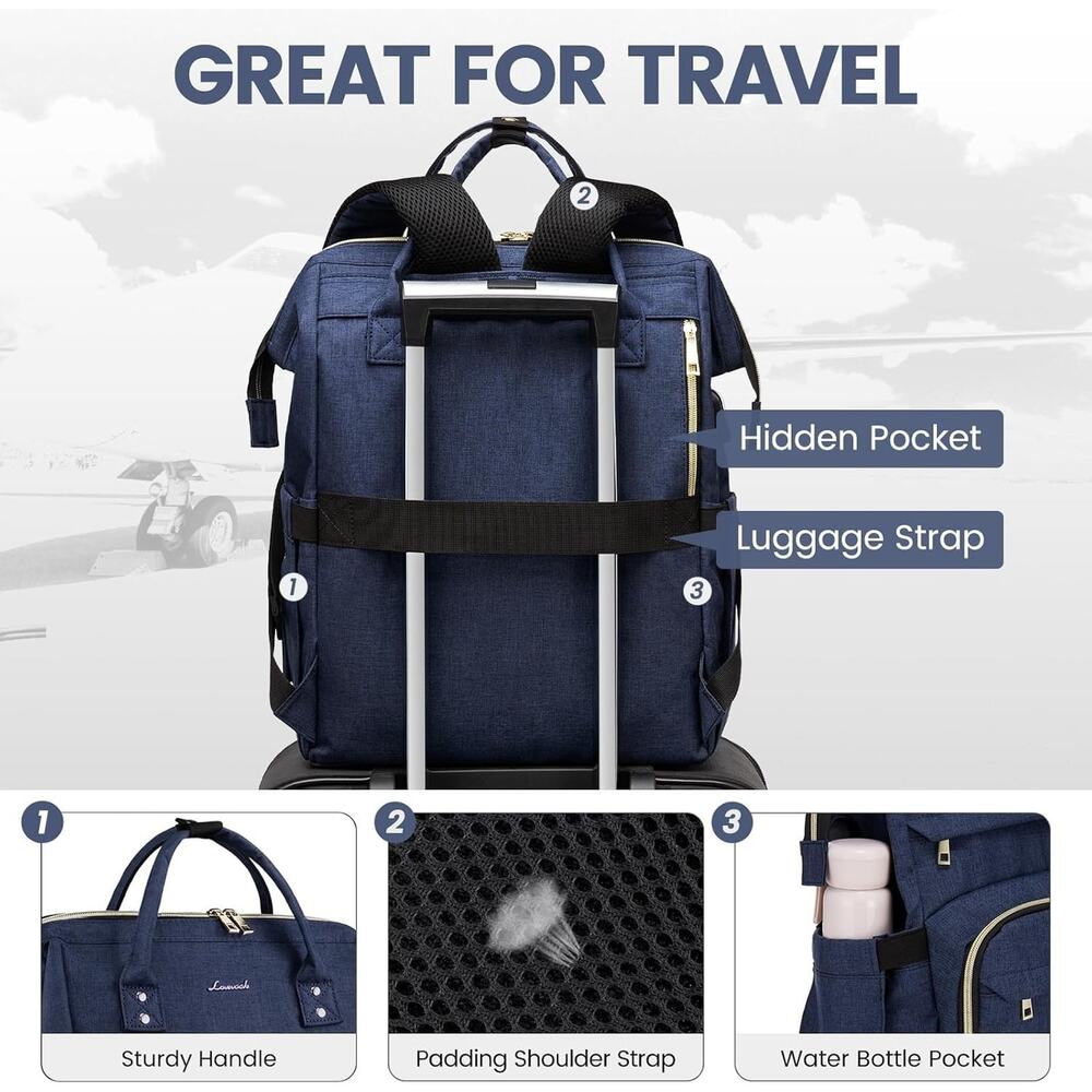 LOVEVOOK Laptop Backpack for Women with Pouch Pocket 18 Inch, Dark Blue - Picture 3 of 5